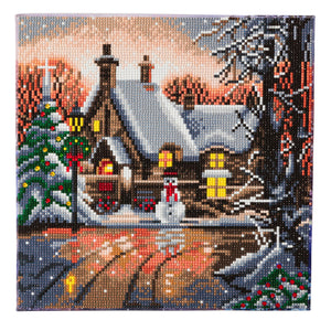 CAK-A77: "Snowman Cottage " Framed Crystal Art Kit 30 x 30cm (Medium)