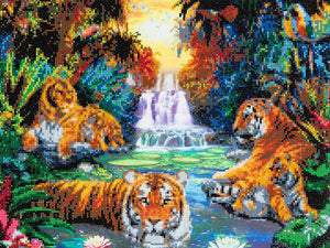 CAK-A23: "Tigers at the Jungle Pool" Framed Crystal Art Kit, 40 x 50cm