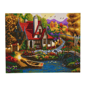 CAK-A56: "Riverside Cottage" Framed Crystal Art Kit, 40 x 50cm