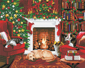 CAK-XLED15: "Pets by the Fireplace" Framed LED Crystal Art Kit - 40 x 50 (With Special Effects)