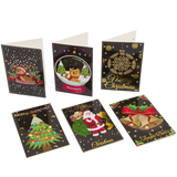 Set of 6 "Christmas" Crystal Card Kits - Black, 10 x 15cm each