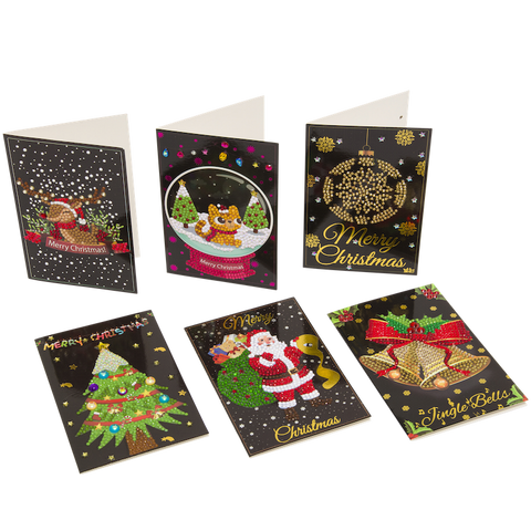 Set of 6 "Christmas" Crystal Card Kits - Black, 10 x 15cm each