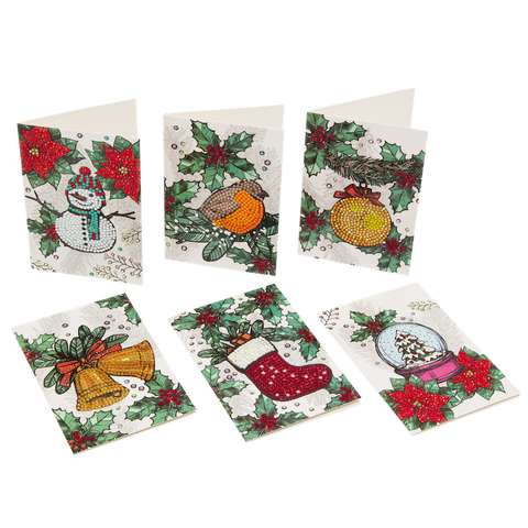 Set of 6 "Christmas" Crystal Card Kits - White, 10 x 15cm each