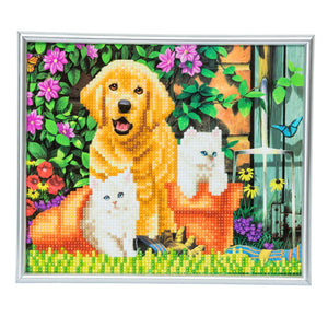 CAM-11: "Cat & Dog" Crystal Art Picture Frame Kit, 21 x 25cm