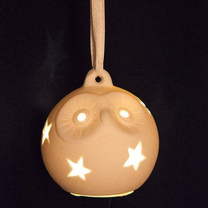 Owl Ceramic Christmas Tree Ornament with LED Light