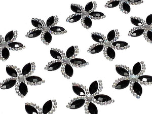 12 x 25mm Black Flower Self Adhesive Gems