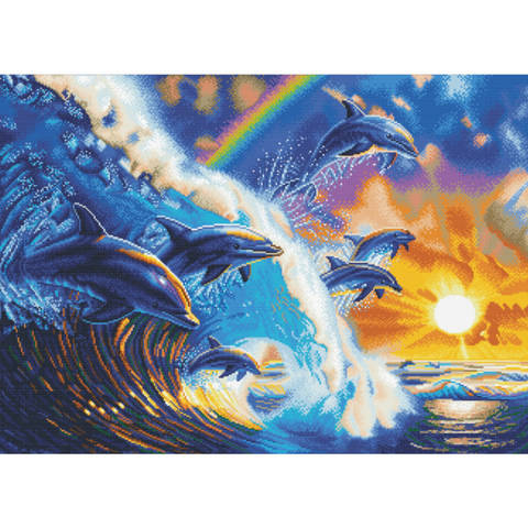 CAK-A103XL: "Dolphin Waves" Framed Crystal Art Kit, 90 x 65cm (Giant Kit)